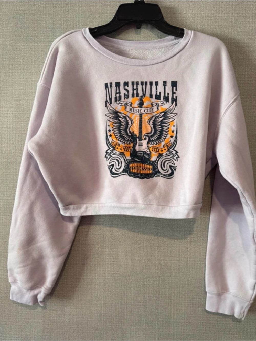 Nashville Graphic Cropped Crewneck Sweatshirt - Light Lavender
